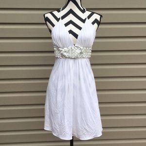 New Jagger White Halter Faux Belt Mini Dress